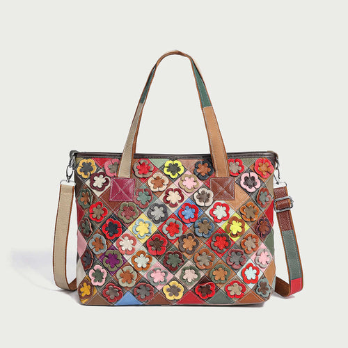 Colorful Hippie Leather Tote Bag - 0cm