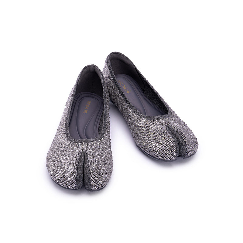 comfortable glam split toe casual flats all silver 2