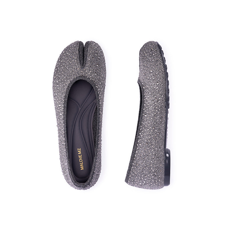 comfortable glam split toe casual flats all silver 4