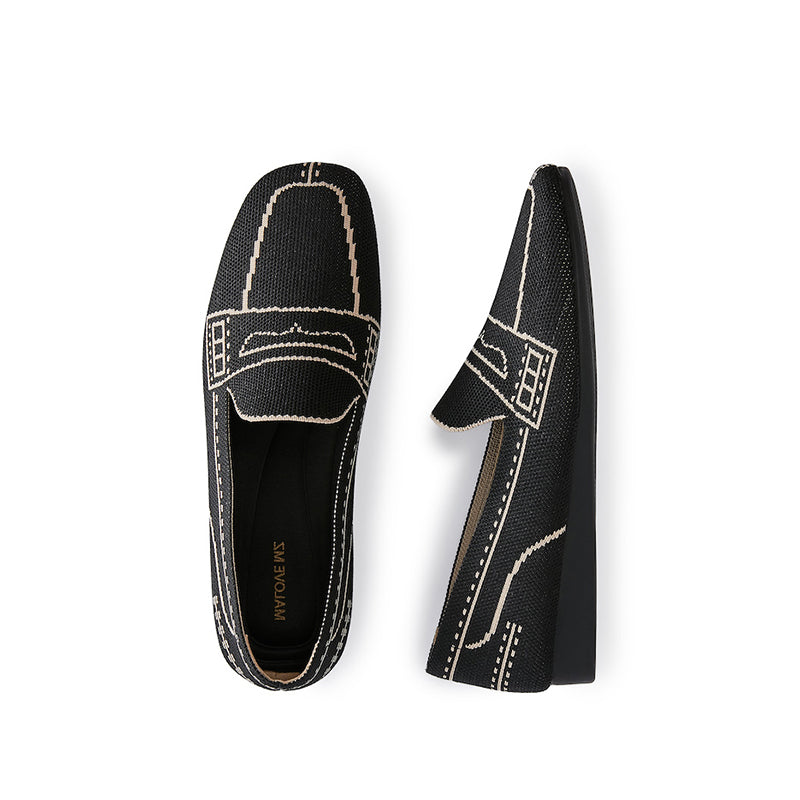 comfortable slip on square toe loafers all black 2