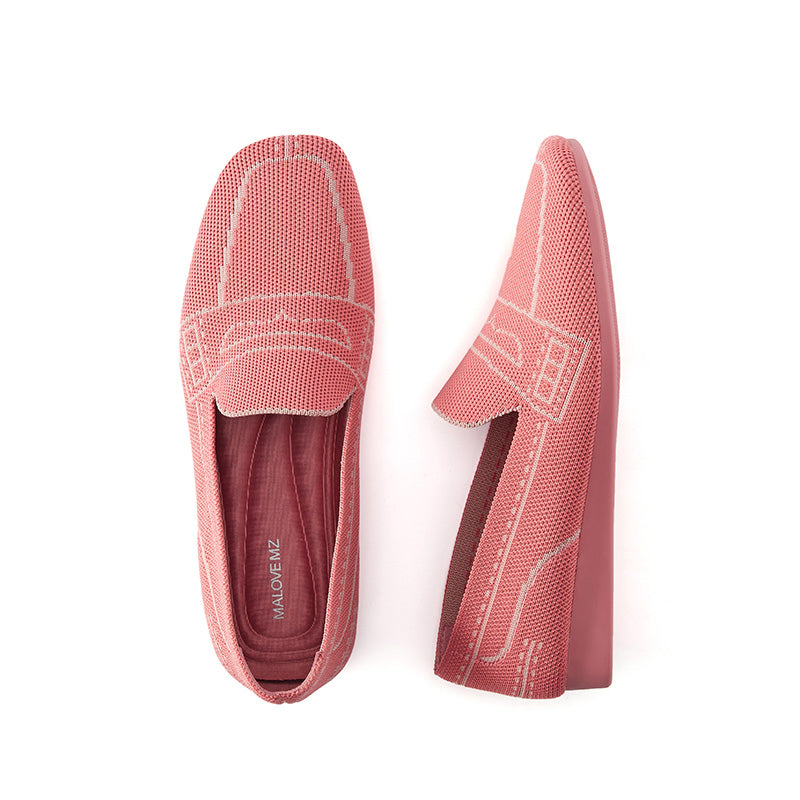 Comfortable Slip On Square Toe Loafers – Contrast Stitch Knit Penny Loafers