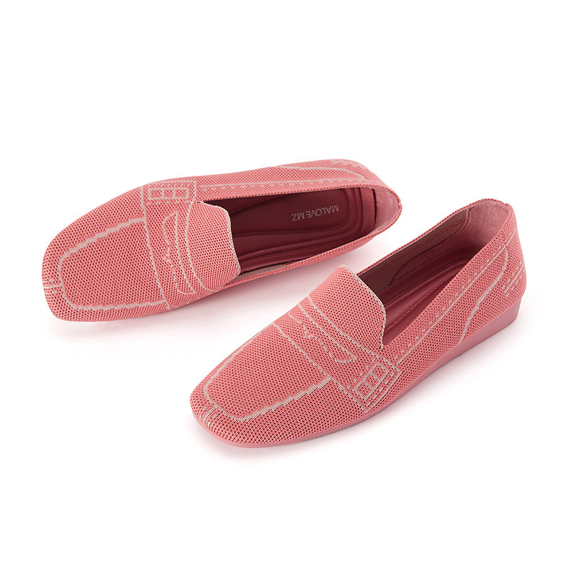 Comfortable Slip On Square Toe Loafers – Contrast Stitch Knit Penny Loafers