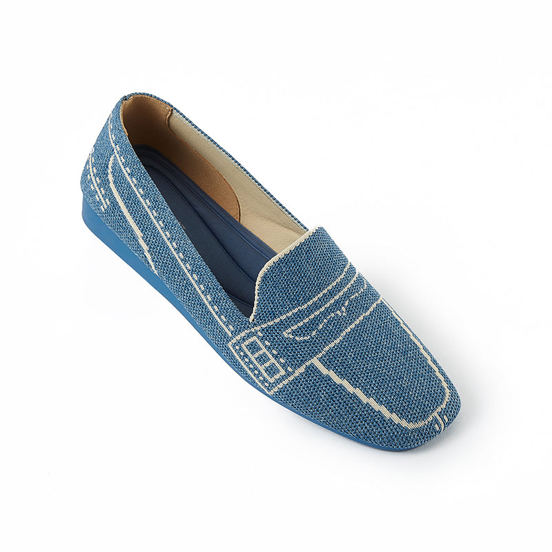 Comfortable Slip On Square Toe Loafers – Contrast Stitch Knit Penny Loafers