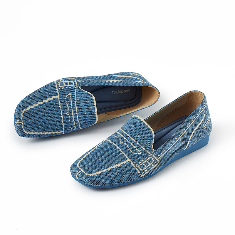 Comfortable Slip On Square Toe Loafers – Contrast Stitch Knit Penny Loafers