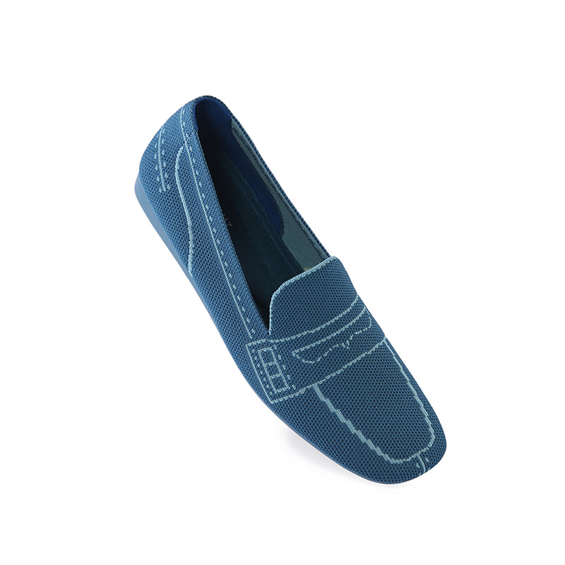 Comfortable Slip On Square Toe Loafers – Contrast Stitch Knit Penny Loafers