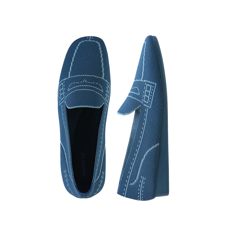 Comfortable Slip On Square Toe Loafers – Contrast Stitch Knit Penny Loafers