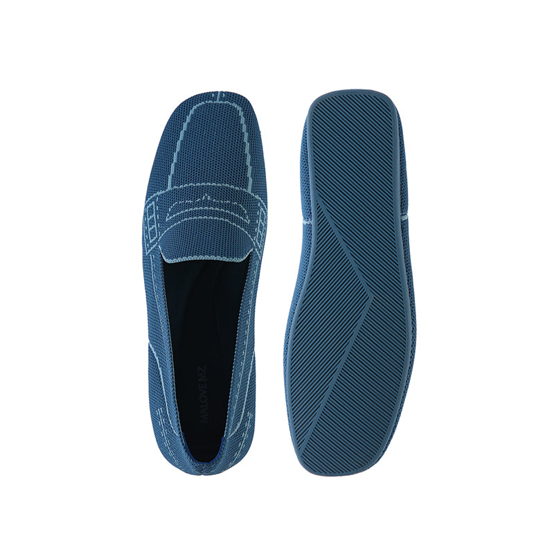 Comfortable Slip On Square Toe Loafers – Contrast Stitch Knit Penny Loafers