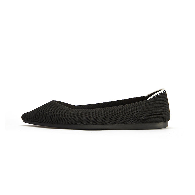 comfortable woven pointed toe work flats all black 1