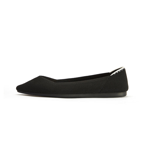 comfortable woven pointed toe work flats all black 1