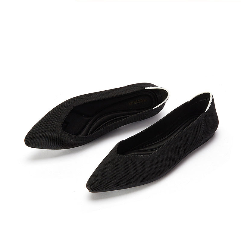 comfortable woven pointed toe work flats all black 3