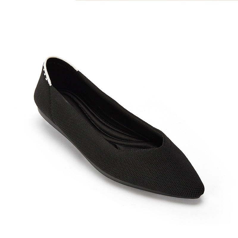 comfortable woven pointed toe work flats all black 4