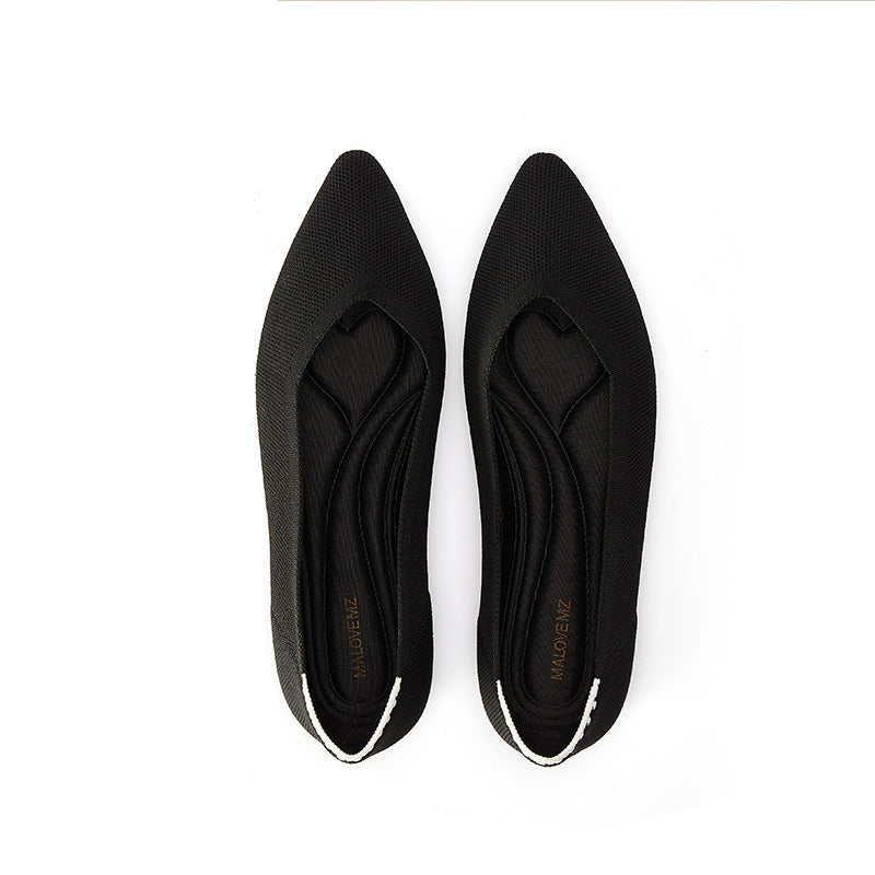 comfortable woven pointed toe work flats all black 5