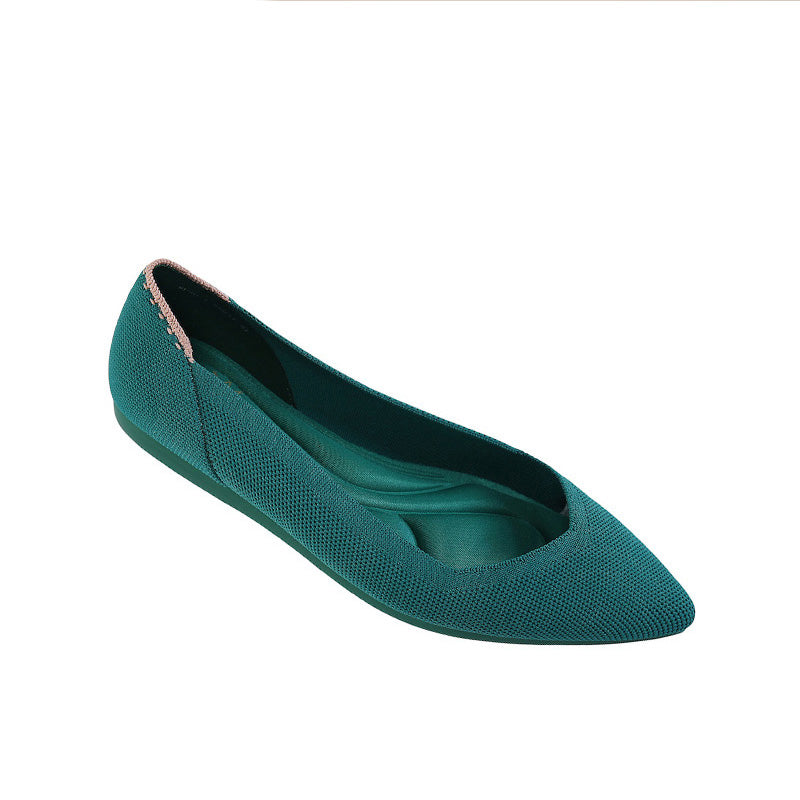 Comfortable Woven Pointed Toe Work Flats – Seamless Knit Ballet Flats