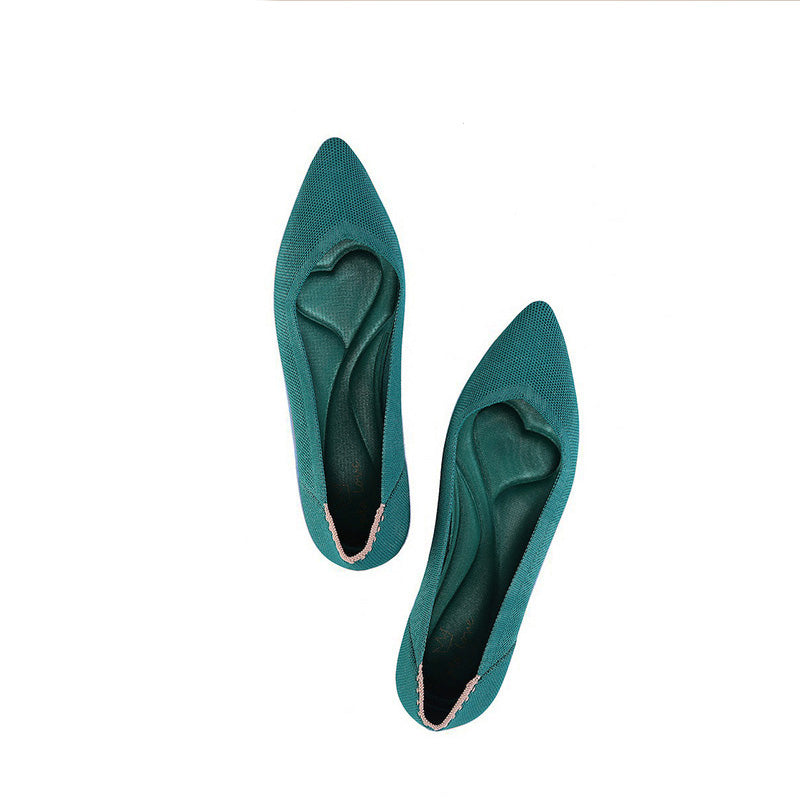 Comfortable Woven Pointed Toe Work Flats – Seamless Knit Ballet Flats