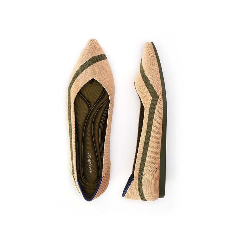 comfortable woven striped pointed toe flats all beige 3