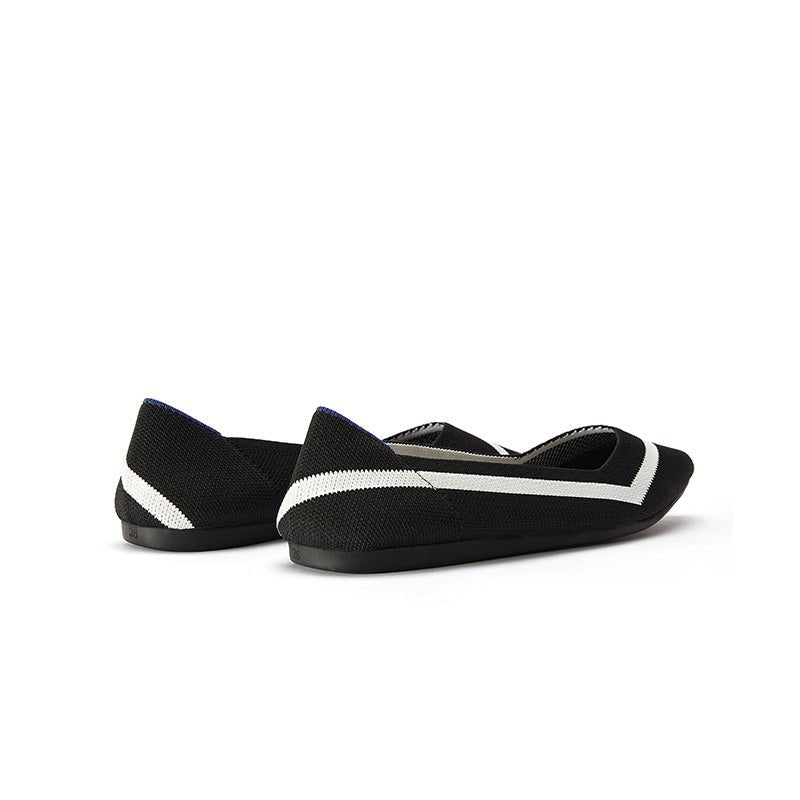 comfortable woven striped pointed toe flats all black 4
