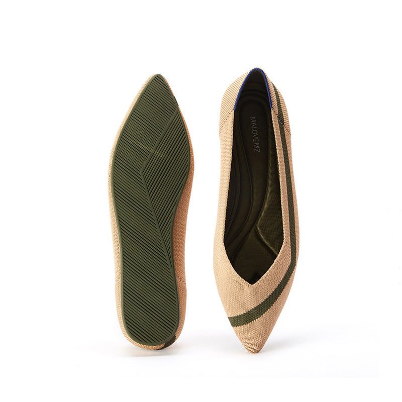 comfortable woven striped pointed toe flats all beige 5