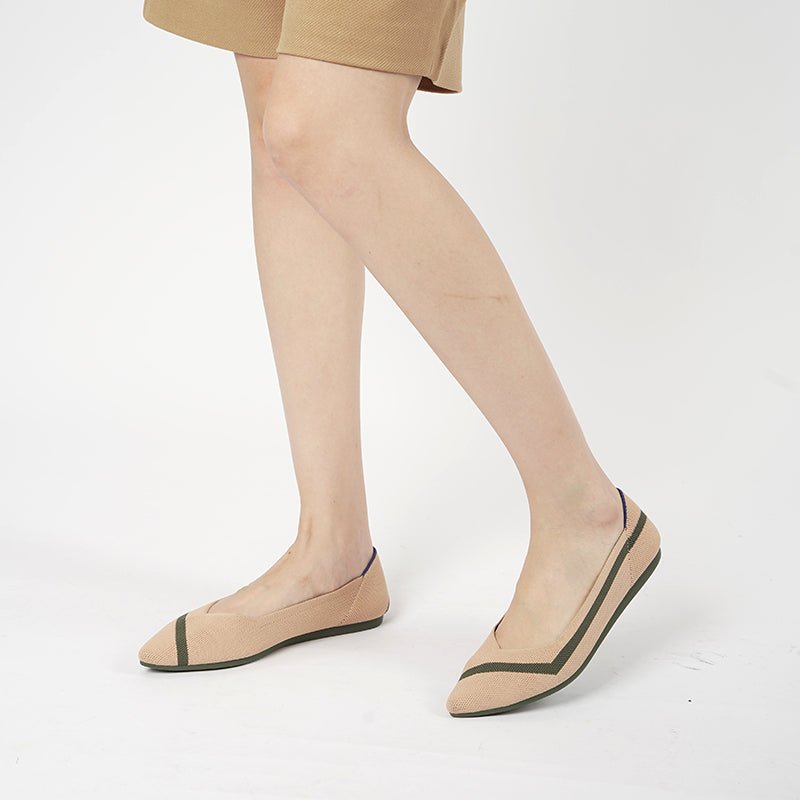 comfortable woven striped pointed toe flats all beige 6