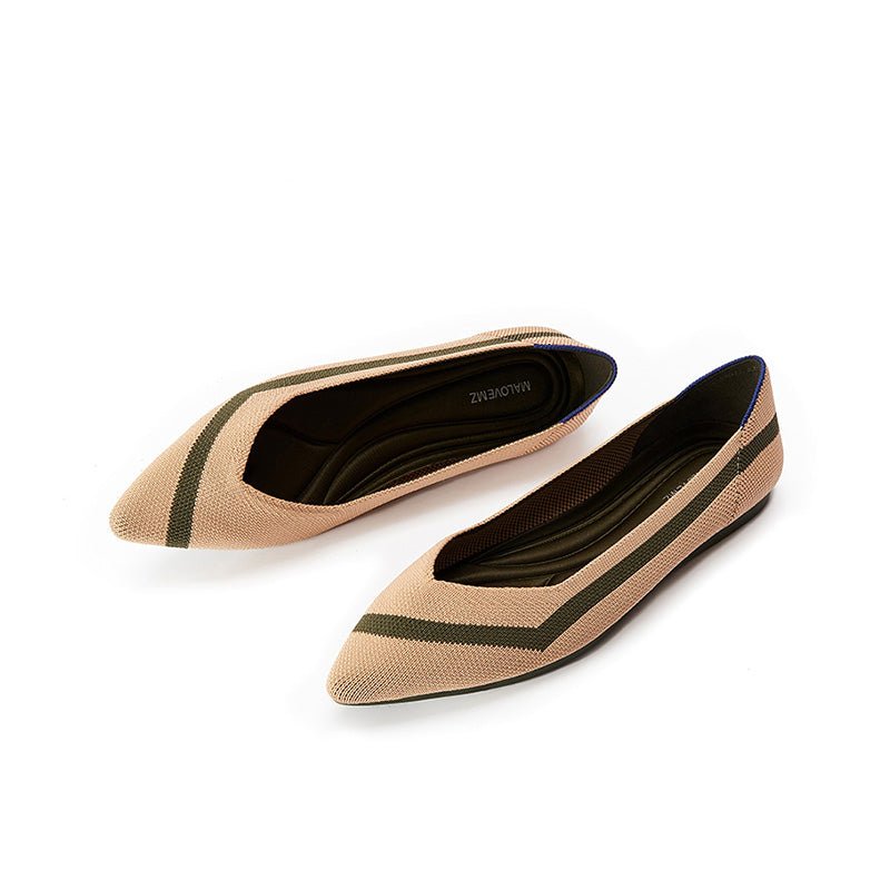 comfortable woven striped pointed toe flats all beige 2