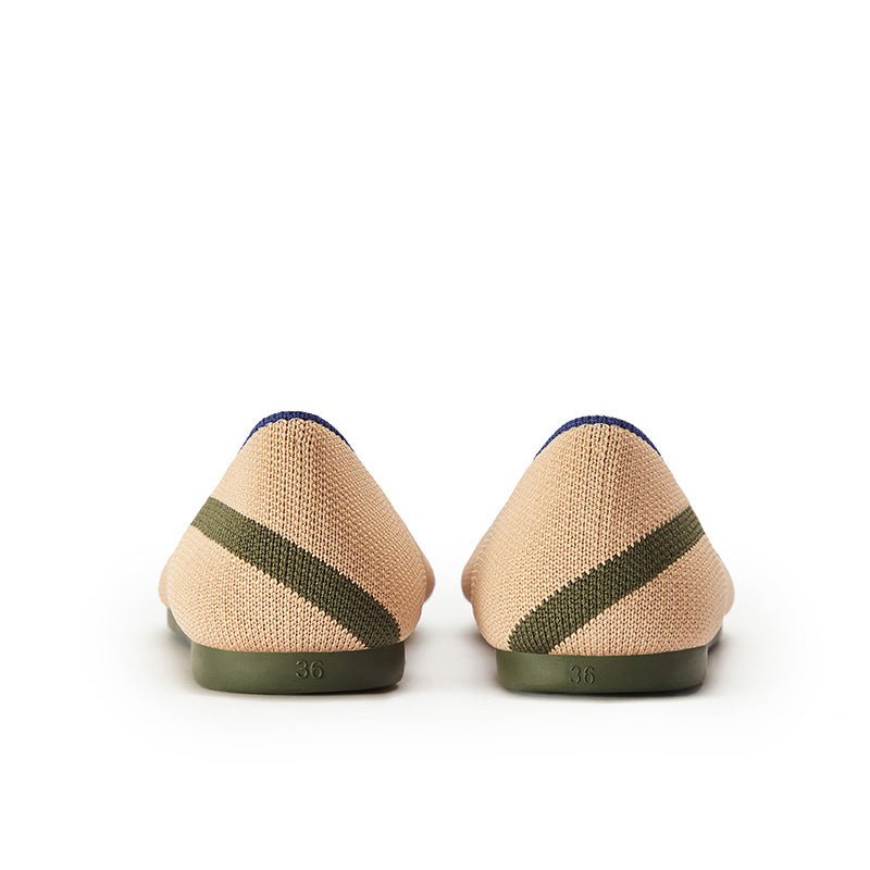 comfortable woven striped pointed toe flats all beige 4
