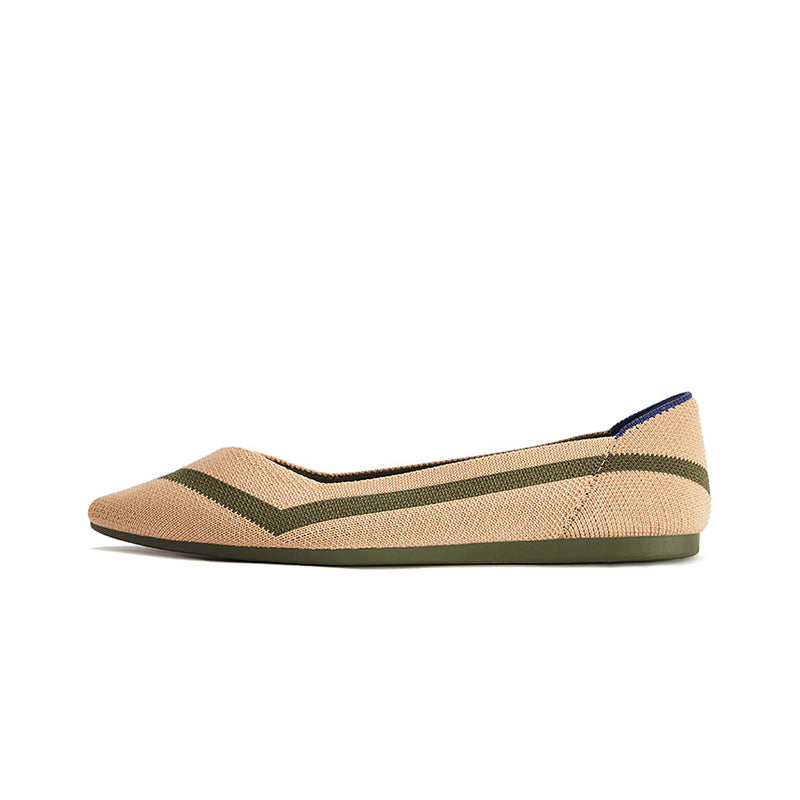 comfortable woven striped pointed toe flats all beige 1