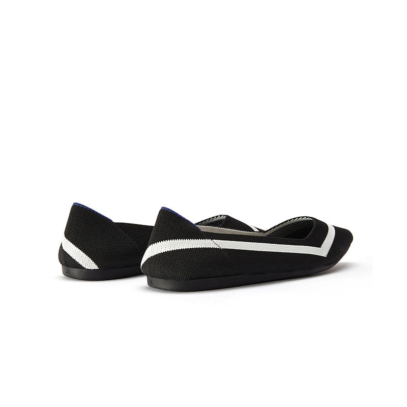 comfortable woven striped pointed toe flats all black 4