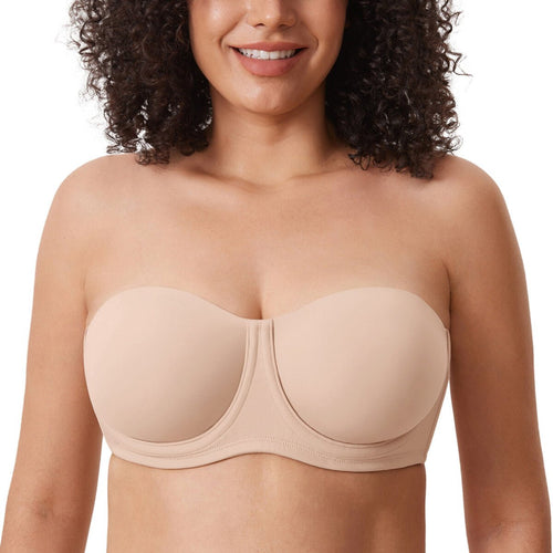 Confishape Strapless Full Coverage Plus Size Underwire Bra