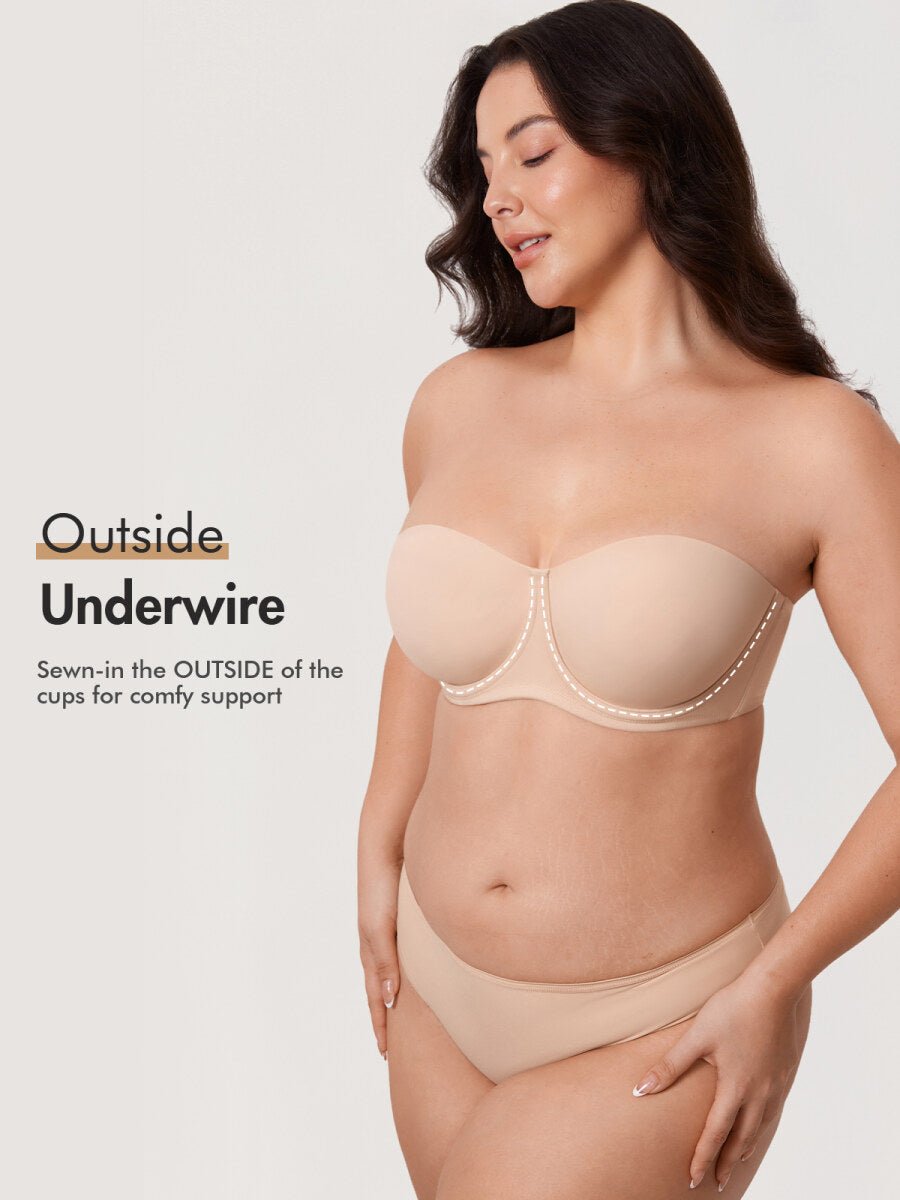 Confishape Strapless Full Coverage Plus Size Underwire Bra