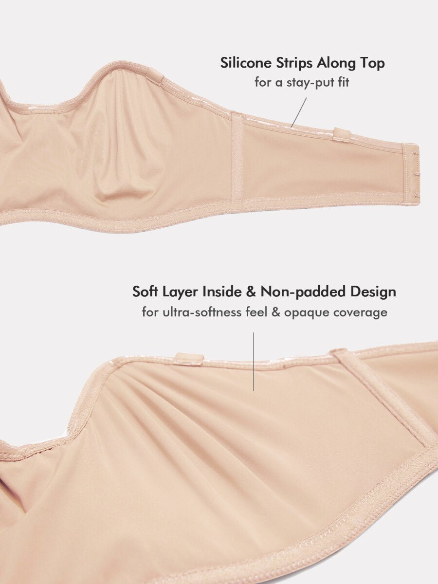 Confishape Strapless Full Coverage Plus Size Underwire Bra