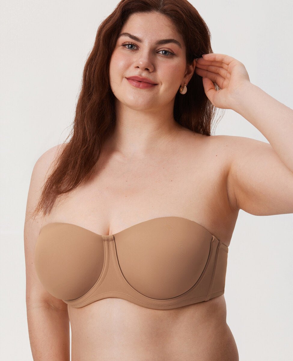 Confishape Strapless Full Coverage Plus Size Underwire Bra