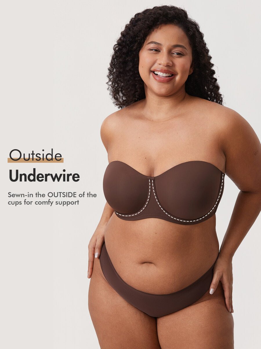 Confishape Strapless Full Coverage Plus Size Underwire Bra
