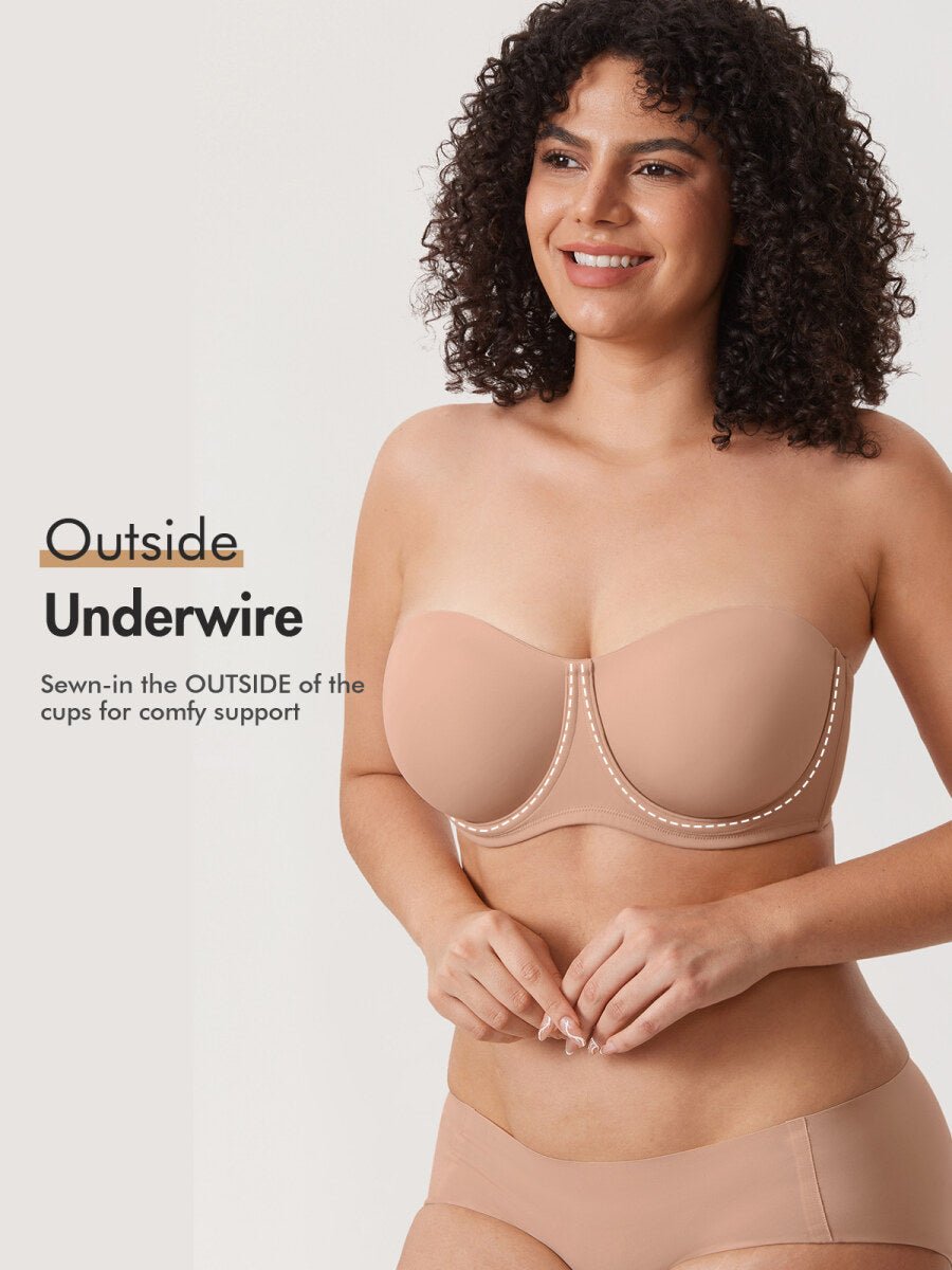 Confishape Strapless Full Coverage Plus Size Underwire Bra