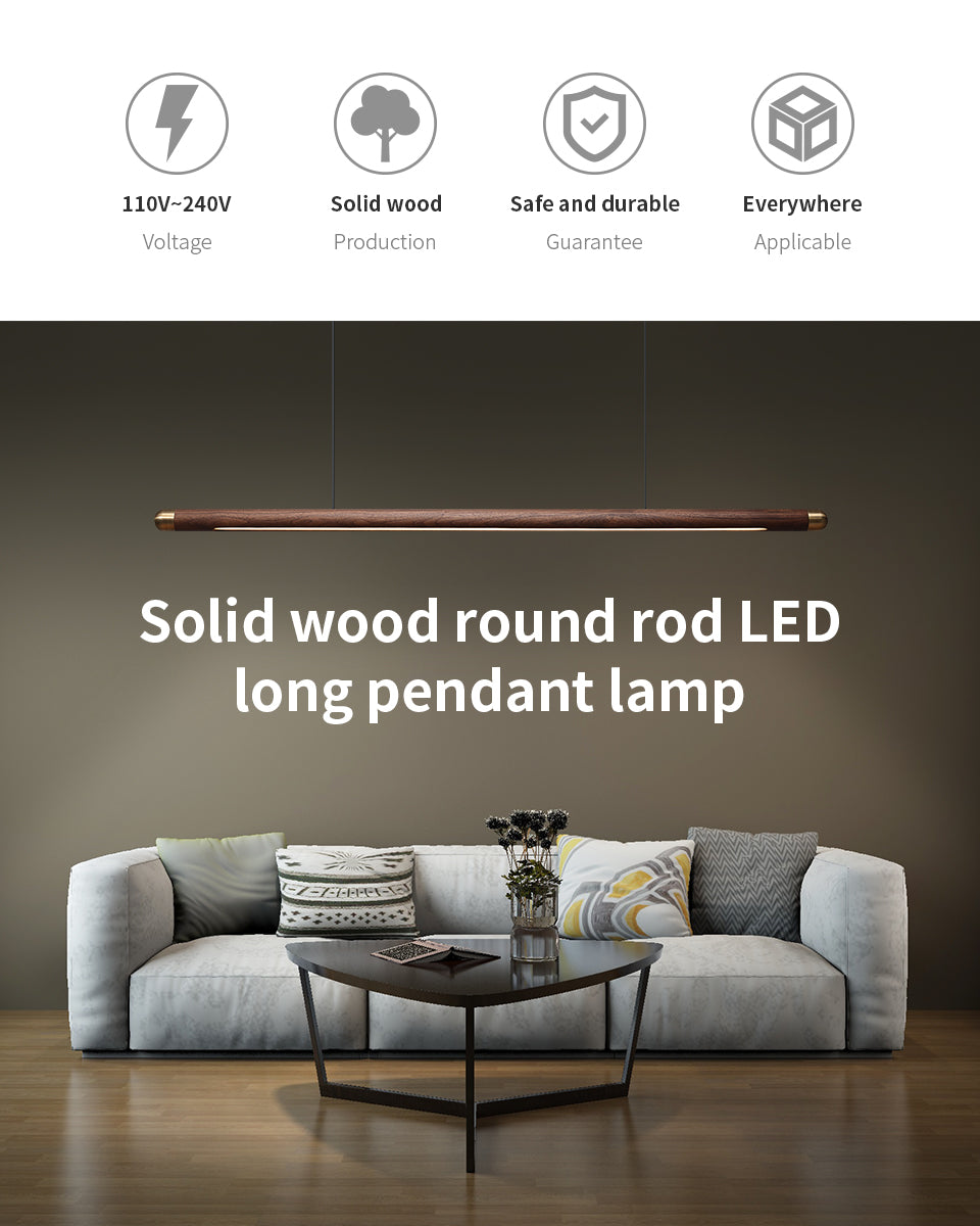 contemporary solid wood and brass pendant light 1.1m walnut all 11