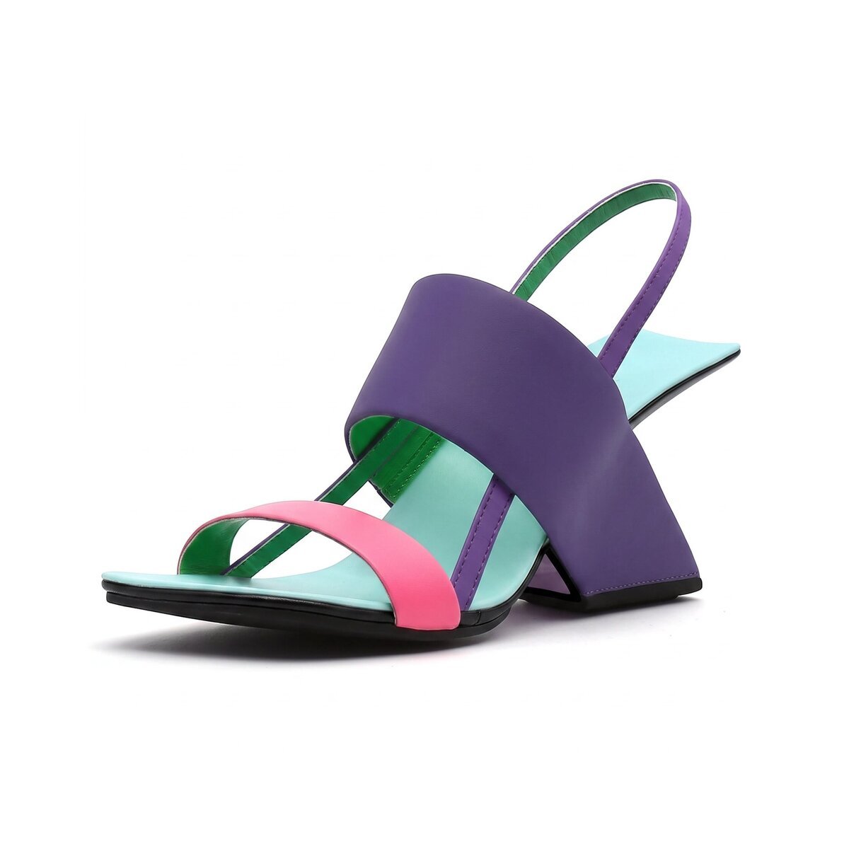 Contour Strap Slingback Sandals with Geometric Heel