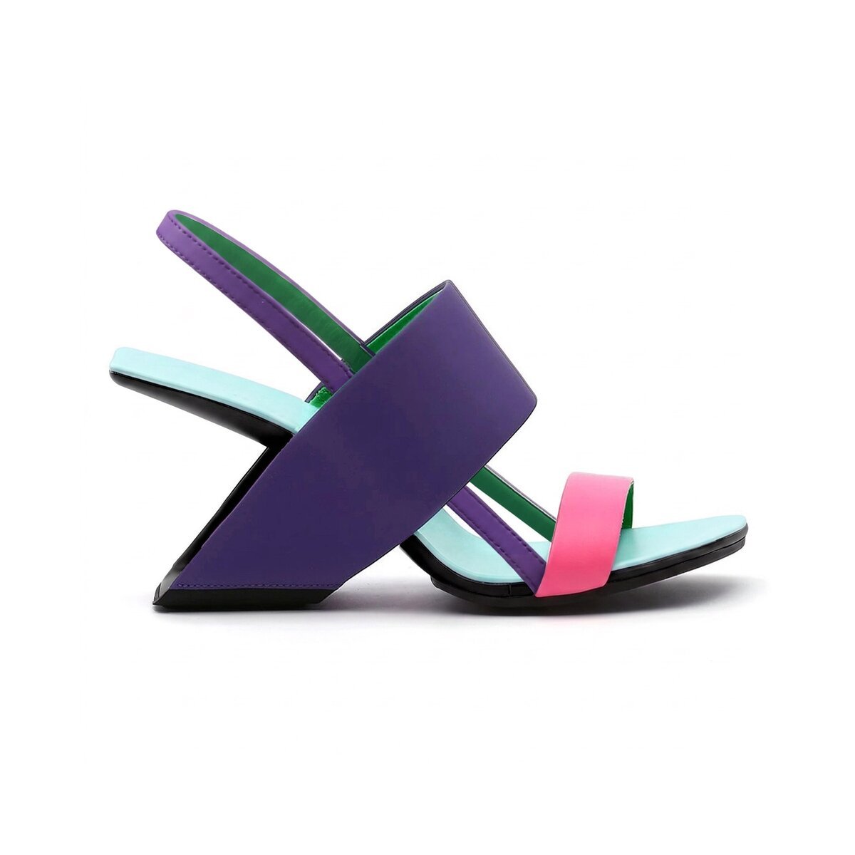 Contour Strap Slingback Sandals with Geometric Heel