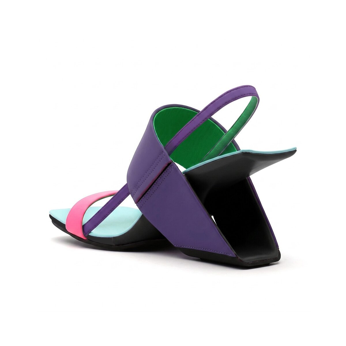 Contour Strap Slingback Sandals with Geometric Heel