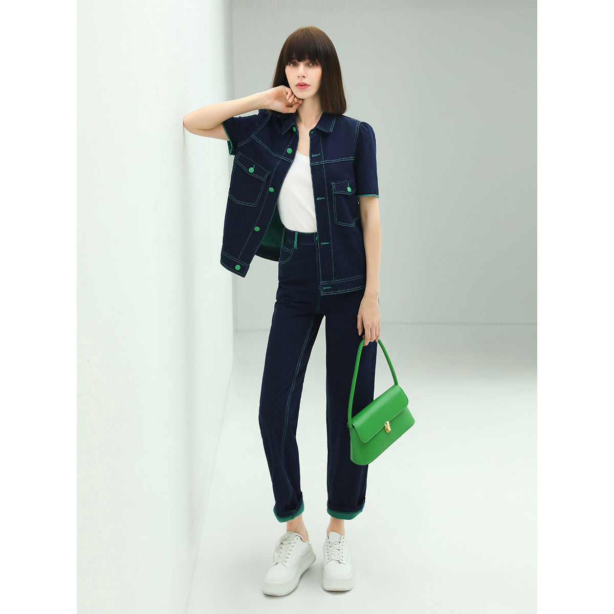 contrast stitch high waist navy jeans all navy 1