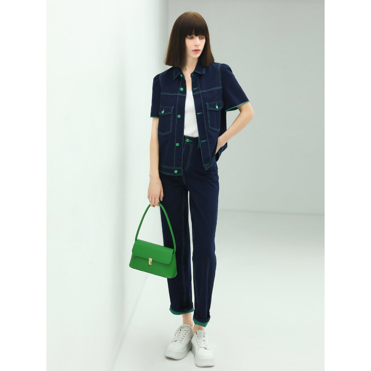 contrast stitch high waist navy jeans all navy 3