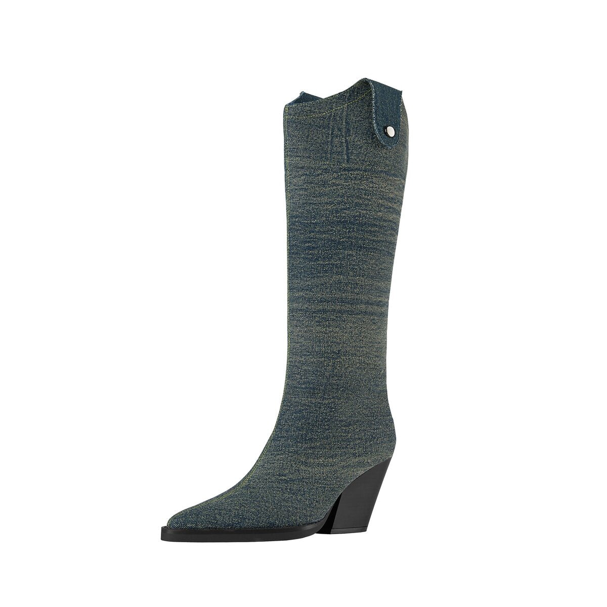 Convertible Belted Denim Western Knee High Boots