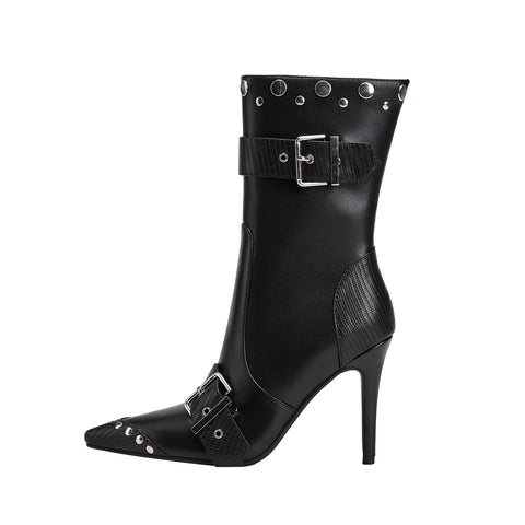 Convertible Double Buckle Black Pointed Toe Boots