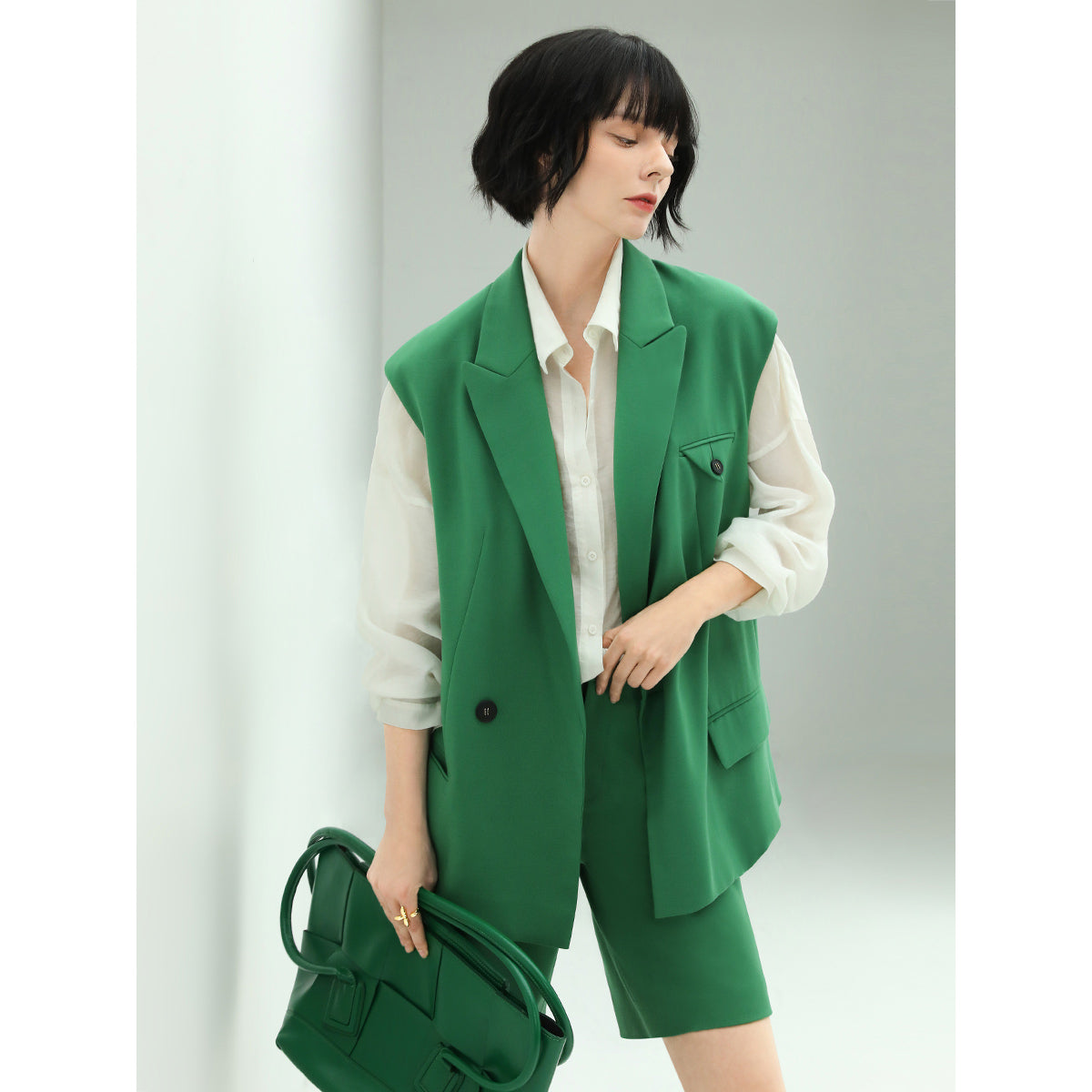 cool flap single breasted green vest all green 2