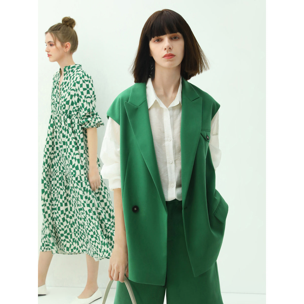 cool flap single breasted green vest all green 3