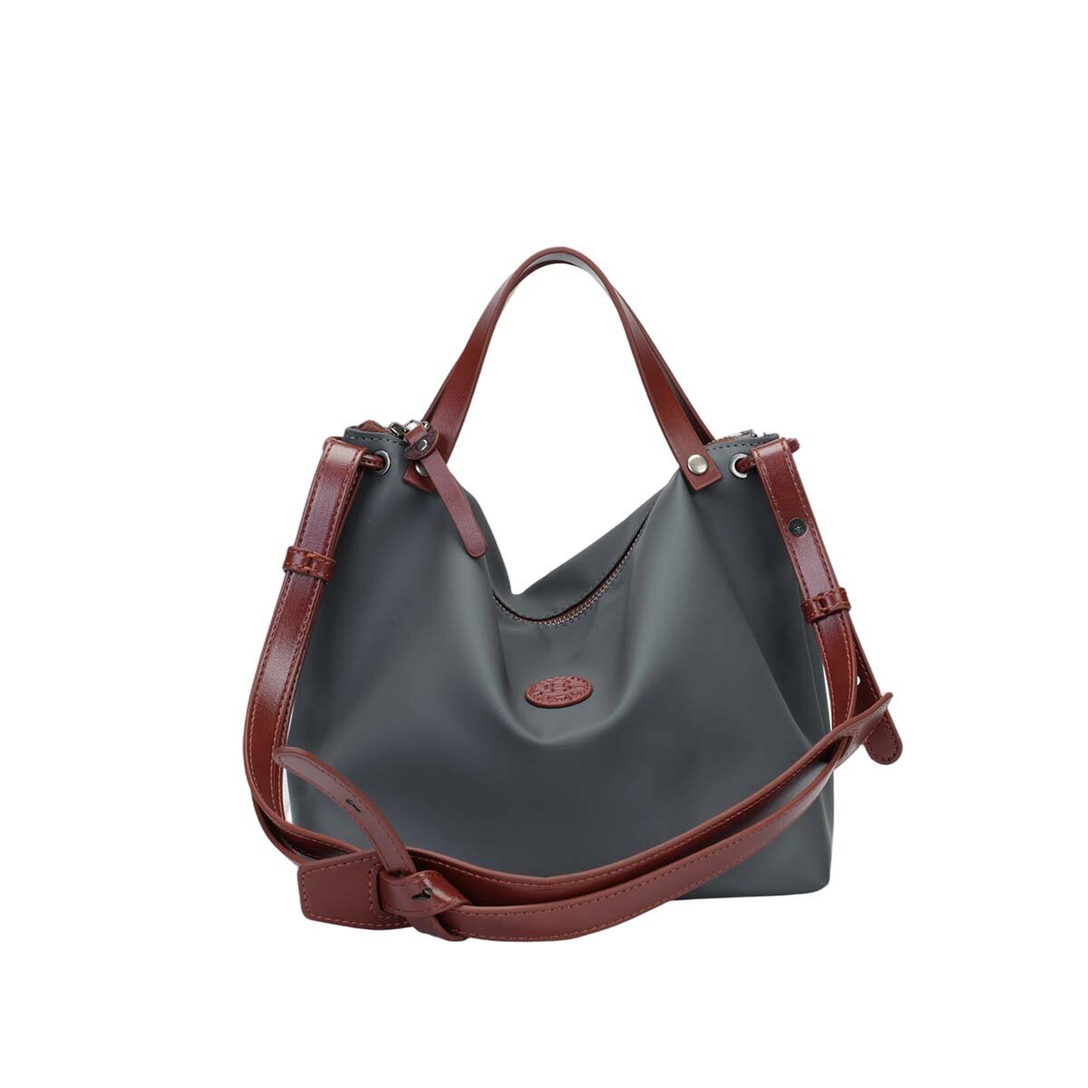 Cordura Ballistic Nylon Slouchy Tote Bag – Leather Trim 2-Way Convertible Shoulder & Crossbody Bag