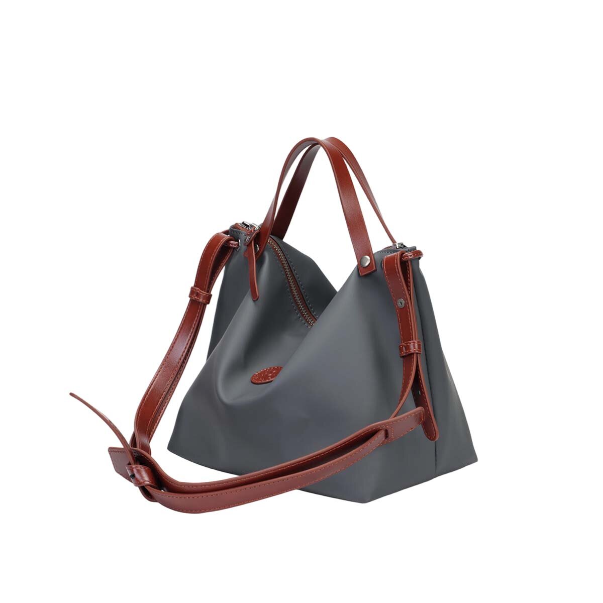 Cordura Ballistic Nylon Slouchy Tote Bag – Leather Trim 2-Way Convertible Shoulder & Crossbody Bag
