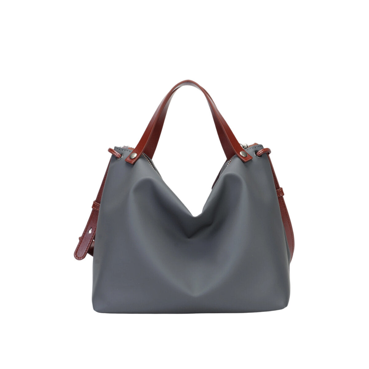 Cordura Ballistic Nylon Slouchy Tote Bag – Leather Trim 2-Way Convertible Shoulder & Crossbody Bag