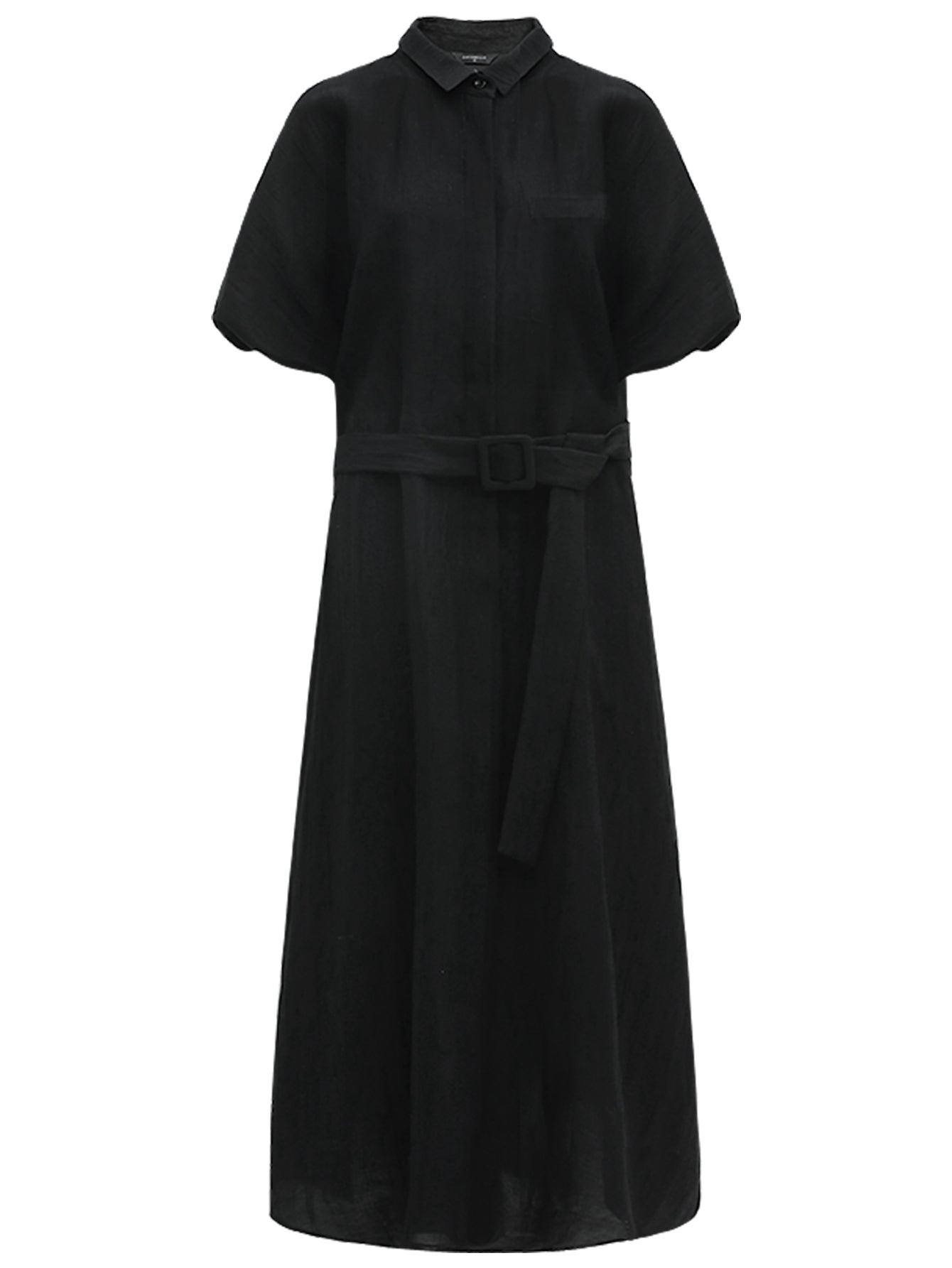 corporate puff sleeved belted shirt dress all black 2