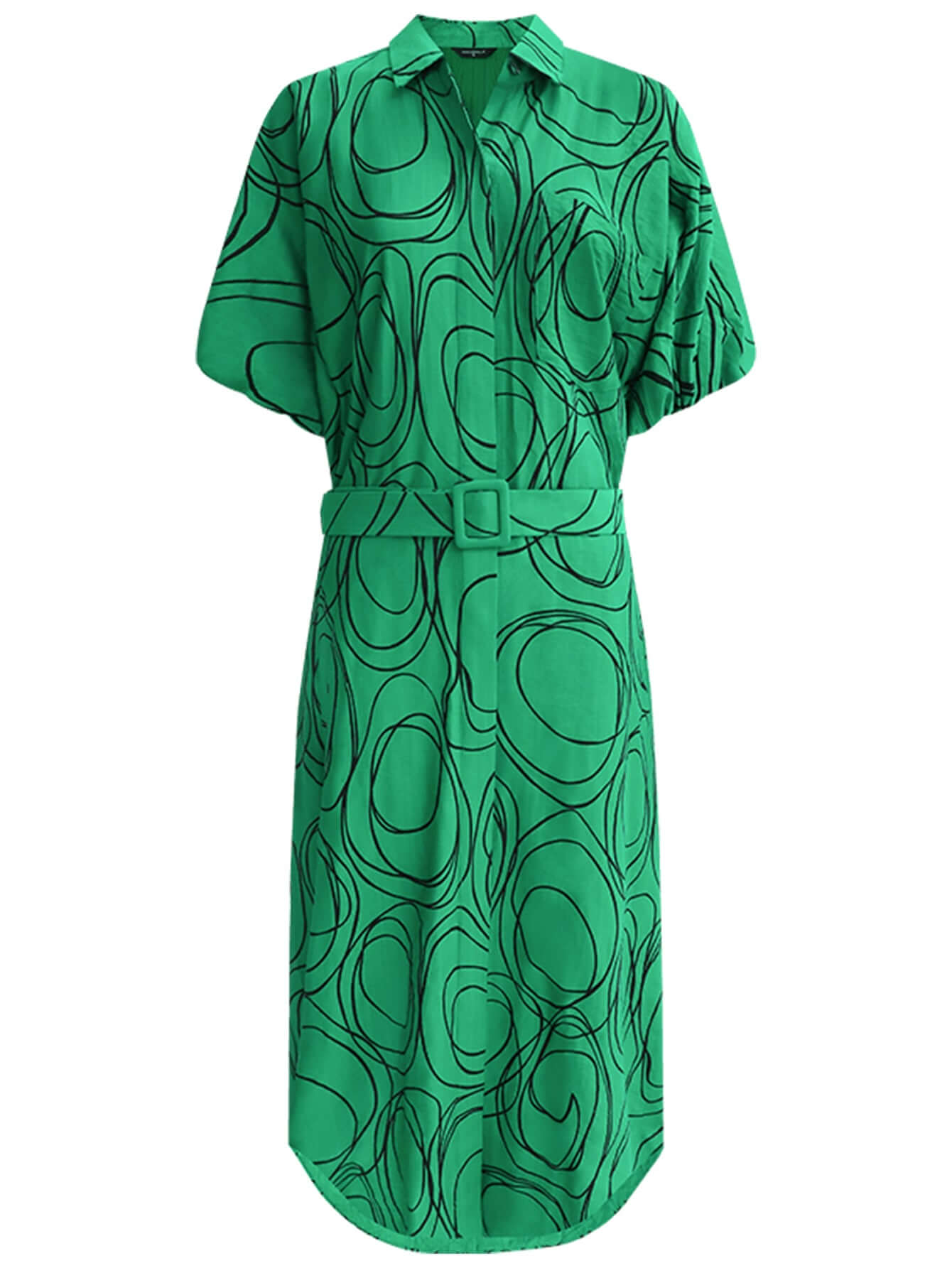 corporate puff sleeved belted shirt dress all green 4