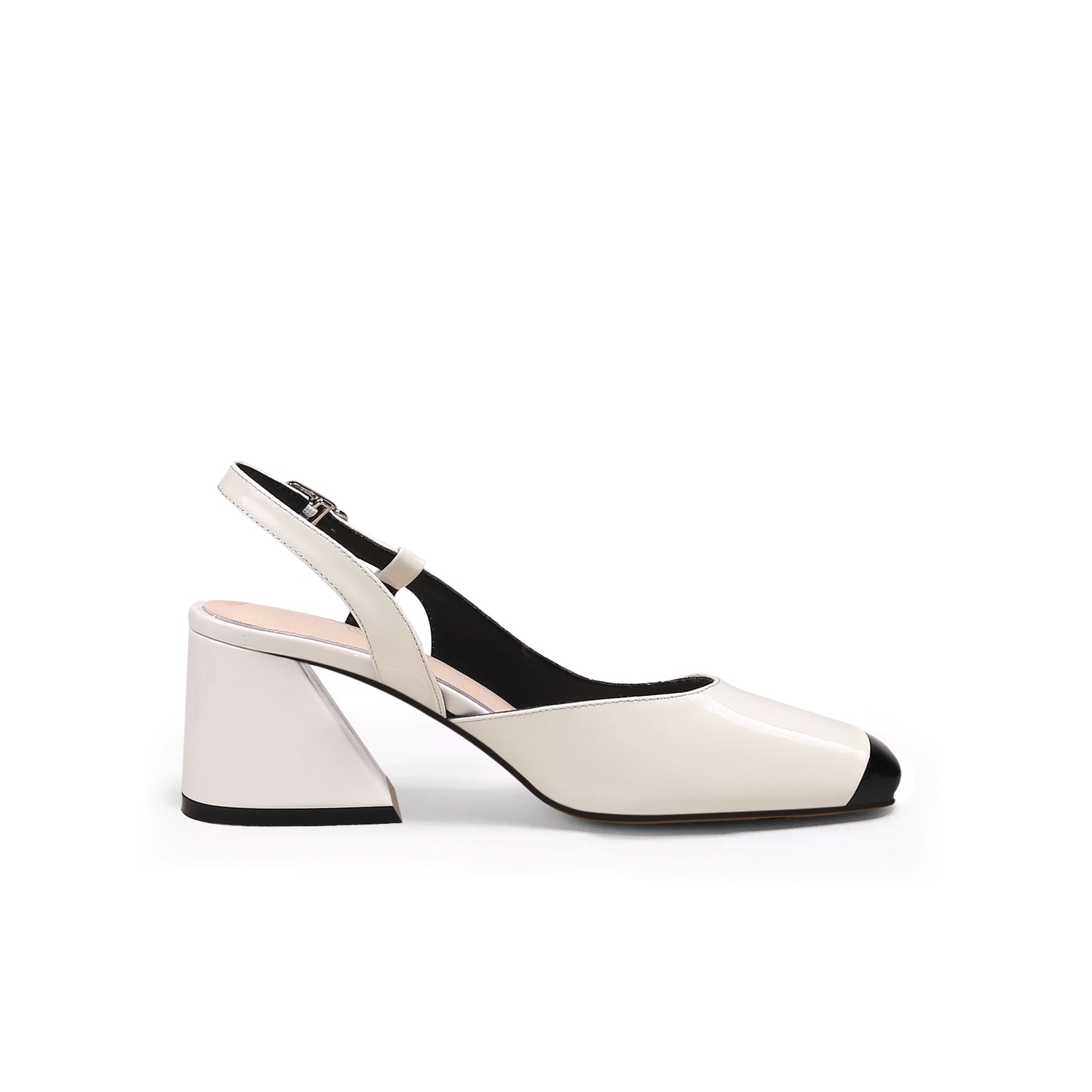 corporate slingback block heels all white 3