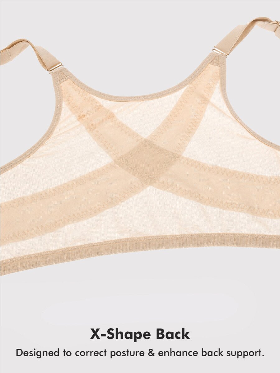 Cosnufy Front Closure Sheer Mesh Posture Support Bra