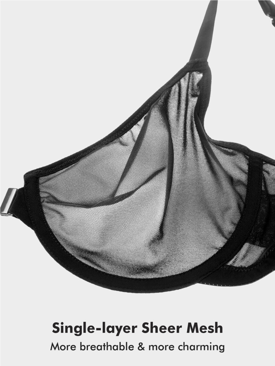 Cosnufy Front Closure Sheer Mesh Posture Support Bra